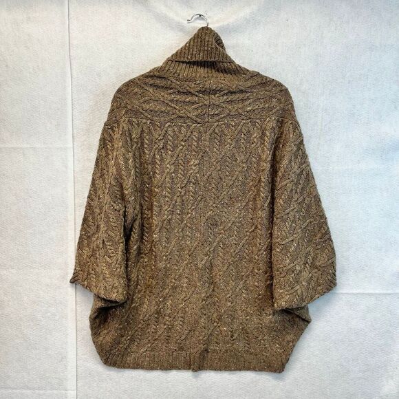 ANTHROPOLOGIE Corinne Cable Knit Poncho Sweater Small Taupe Tan Cowl Oversized - Picture 14 of 15